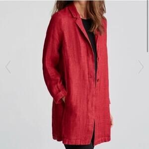Eileen Fisher Doubleweave Longline 100% Organic Linen Coat Red Small - Lagenlook